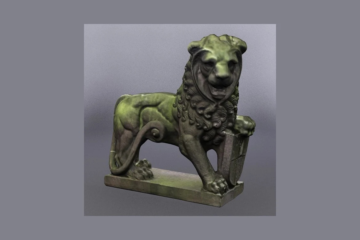 Upright lion statue with shield_0003