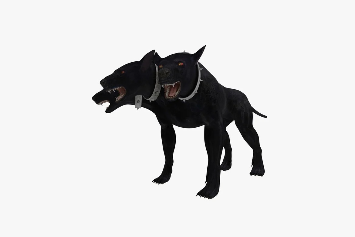 Black dog with open jaw and silver collar_0016
