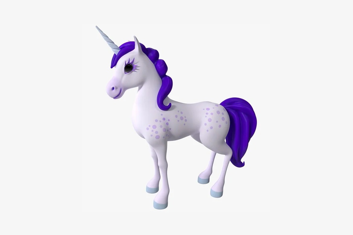 White unicorn with purple mane, tail, and spots_0033