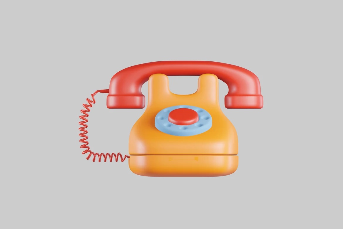 Retro-style telephone with orange body and red receiver_0050