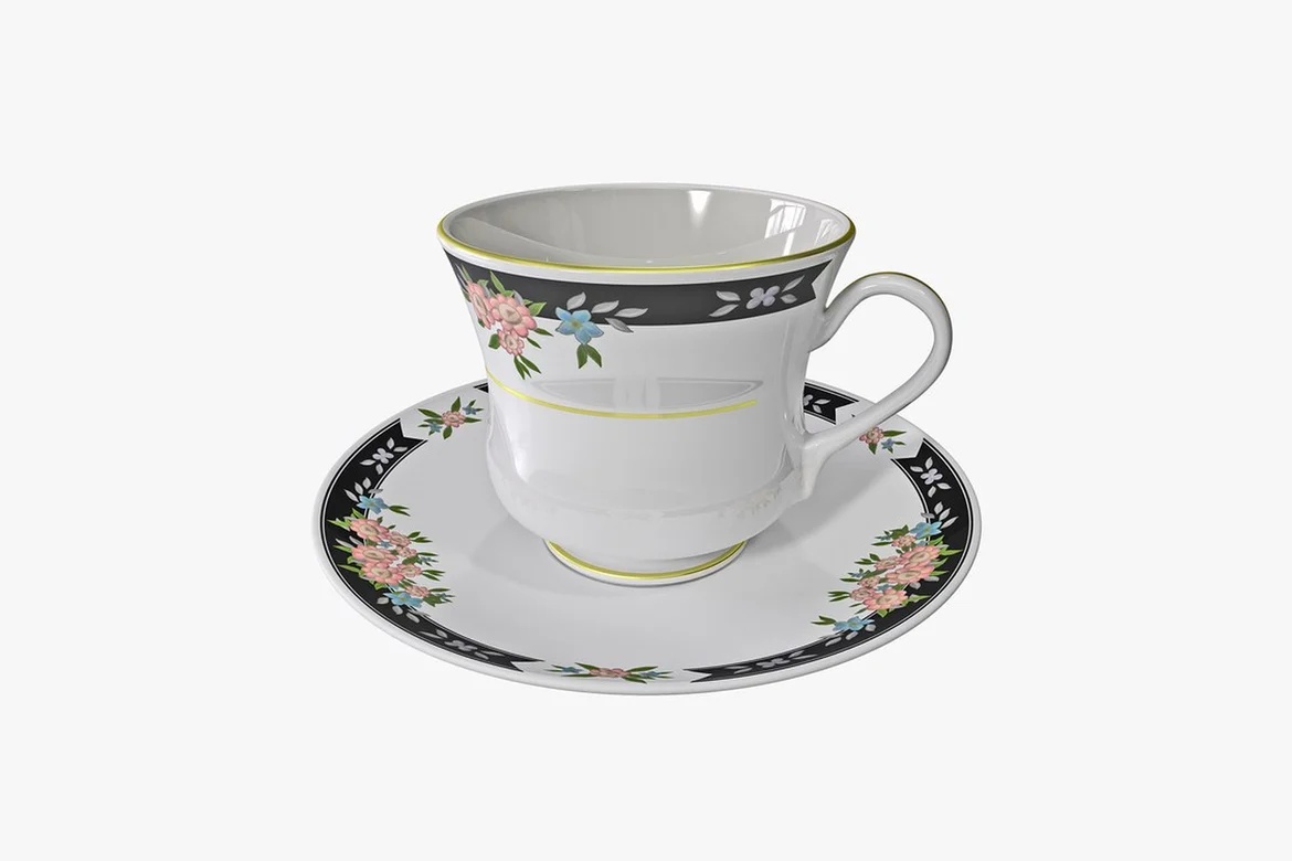 Porcelain cup and saucer with floral pattern_0055
