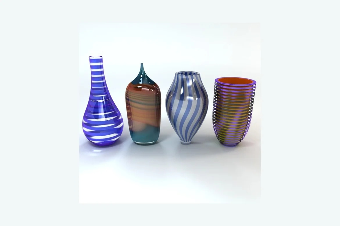 Glass vases and bottles in varying shapes and sizes_0058