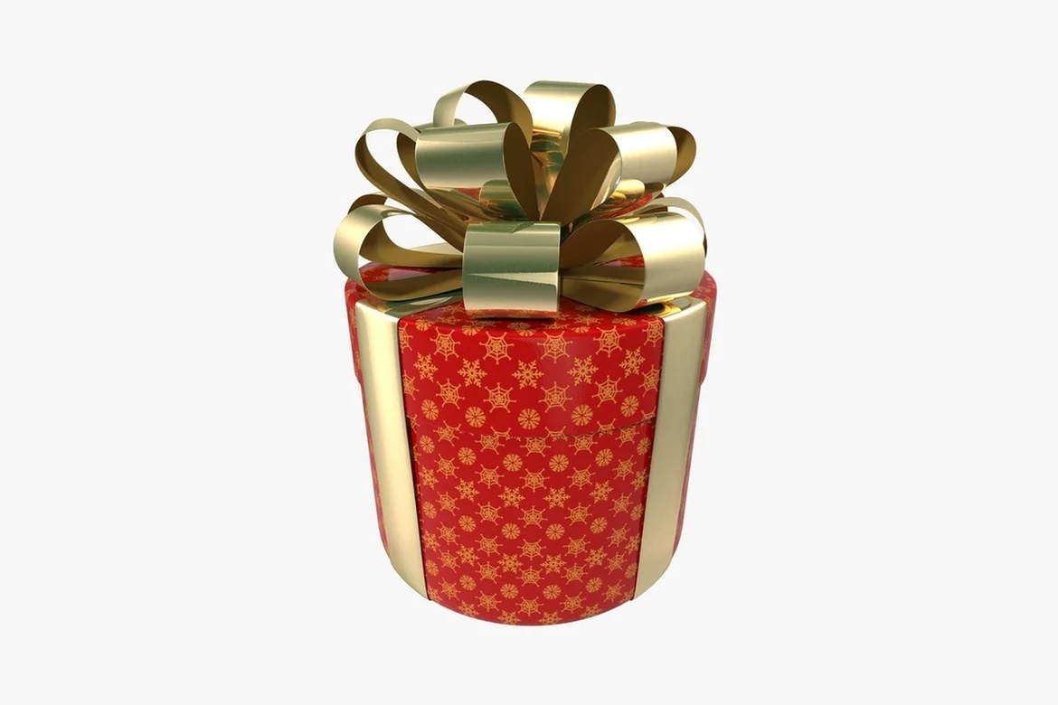 Rectangular gift box with gold ribbon and star pattern_0063