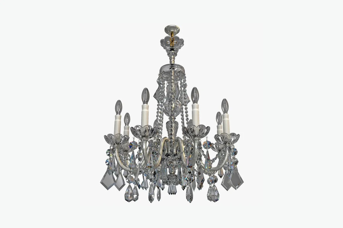 Silver six-armed crystal chandelier with faceted details_0070