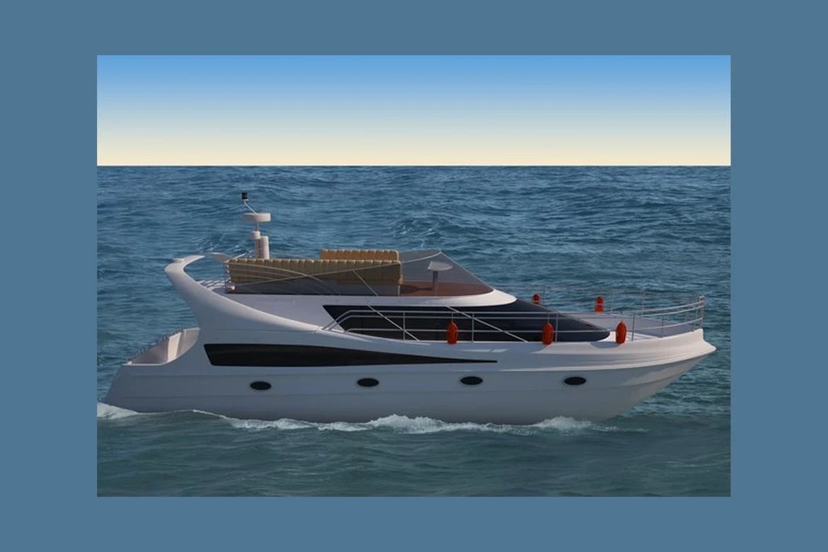 White multi-level yacht with safety buoys and navigation antenna_0080