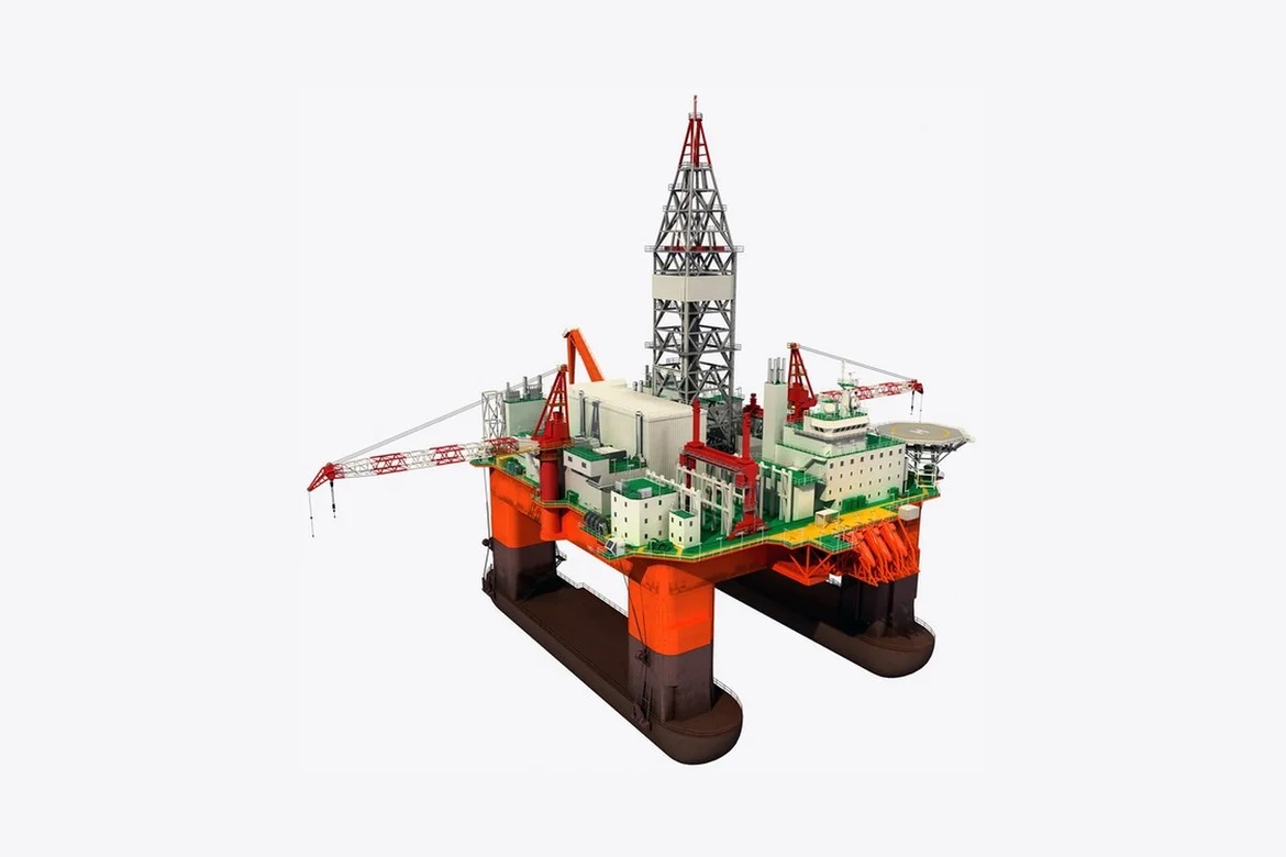 Multi-level offshore drilling platform with cranes and service buildings_0086