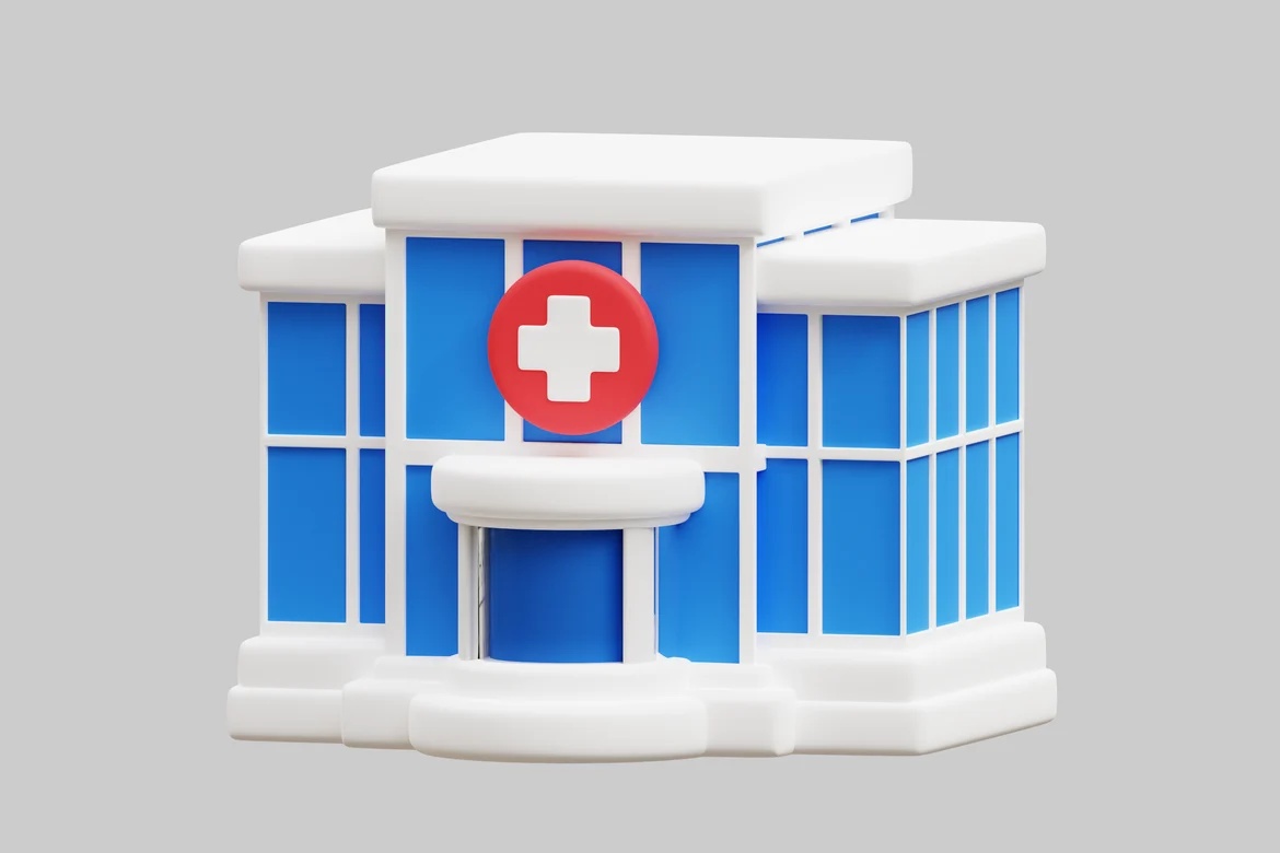 Modern medical building with red cross symbol_0095