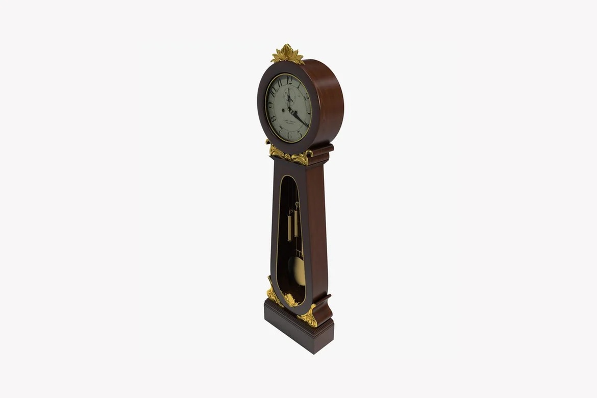 Antique grandfather clock with white dial and gold accents_0103