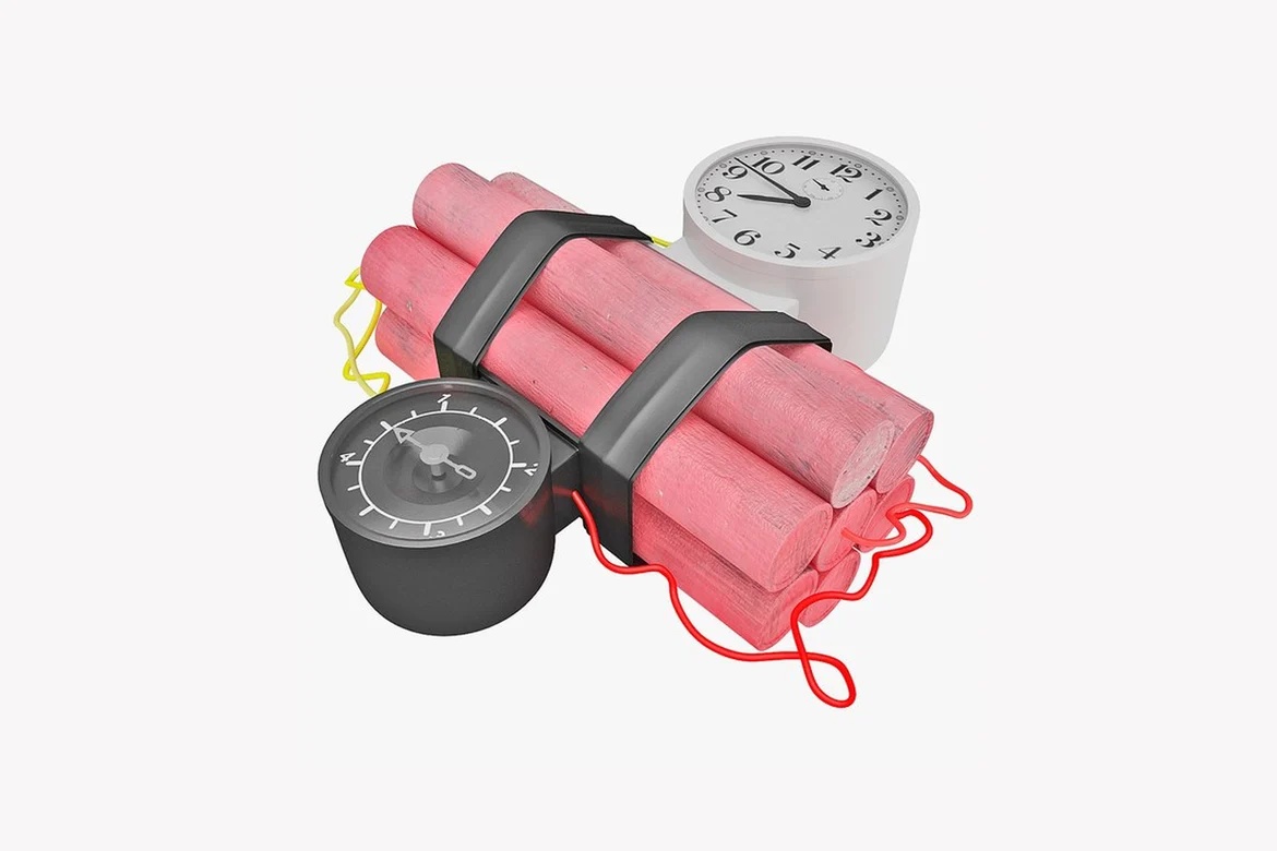 Clock, timer, and pink cylindrical objects_0110