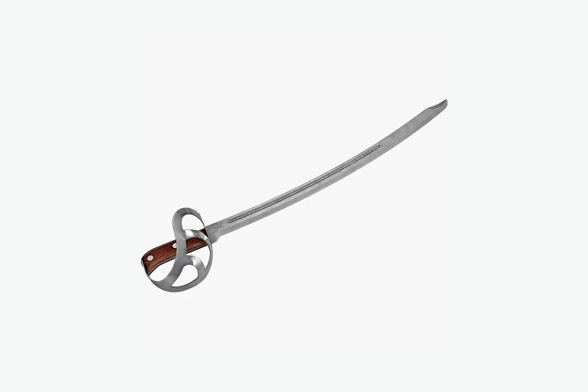 Curved sword with ornate hilt and ring guard_0111